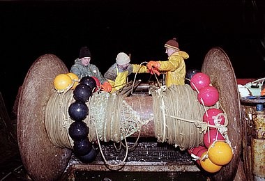 Pescadores, trabajo, redes, noche