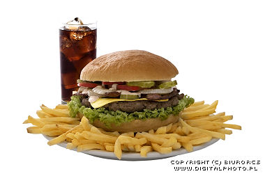 Hamburger with chips, fast food