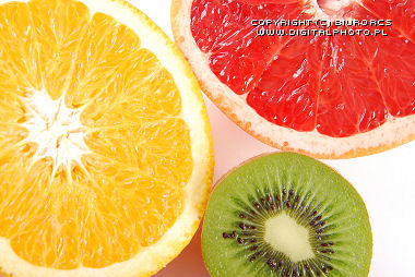 Orange, grapefruit, kiwifruit