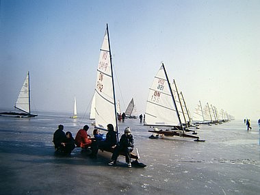 Winter, Ice, Lake, Sailing