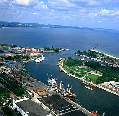 Photographie aérienne, port de Danzig Nowy