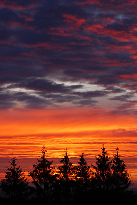 Sunrise, red sky, clouds