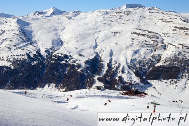 De skigebied van Livigno, Alpen, Italië
