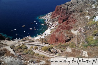 Santorini landskap, hamnen i Oia